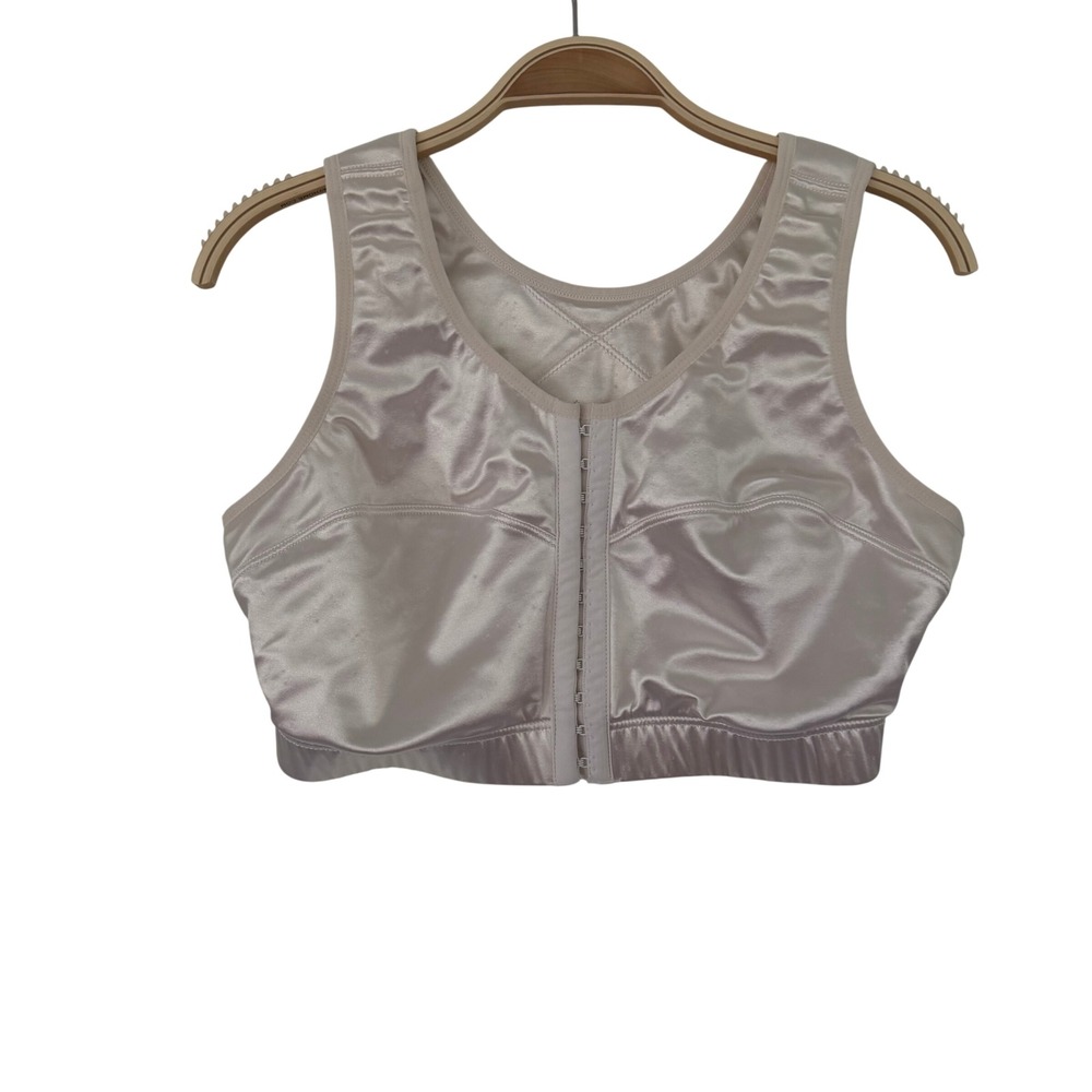 Enell Champagne Satin Front Hook Posture Bra Longline Wireless Shimmer 3